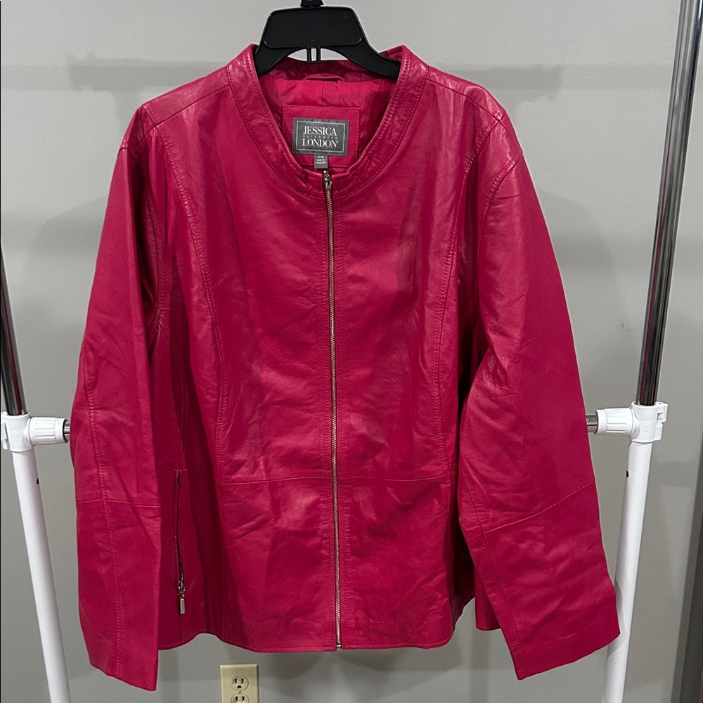Jessica London Hot Pink Zip-Front Faux Leather Jacket - Picture 8 of 11